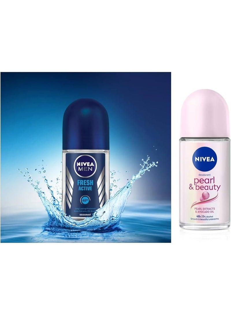 نيفيا فريش أكتيف، بيرل آند بيوتي، كول كيك، تبييض البشرة الناعمة 25 مل لكل رول مزيل للعرق - (100 مل، عبوة من 4 قطع) - Image 3